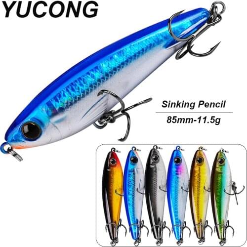 YUCONG 6PCS Fishing Lures Pencil 8.5cm-11.5g Sinking Stickbait Wobblers Artificial Hard Baits for Bass Tuna Noisy Fishing Isca