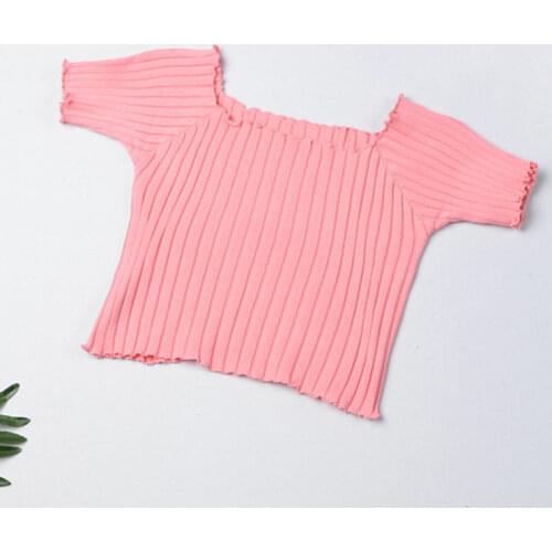 Fashion Ribbed T-shirt Vintage Wood Ears O Neck Short Sleeve 2020 Woman Slim Fit Tight Small Tee Summer Knitted Tops Steetwear