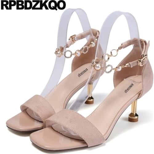 Sandals Jewel Chain High Heels Diamond Ankle Strap Pumps Runway Designer Shoes Women Luxury 2019 Beige Stiletto Crystal Pearl