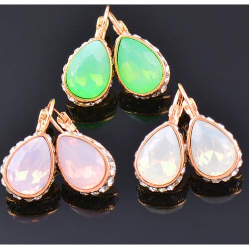 LEEKER Water Drop Square Rhinestone Heart hoop earrings Pink Green Zirconia Earrings For Women 2021 Fashion Jewelry 715 LK6