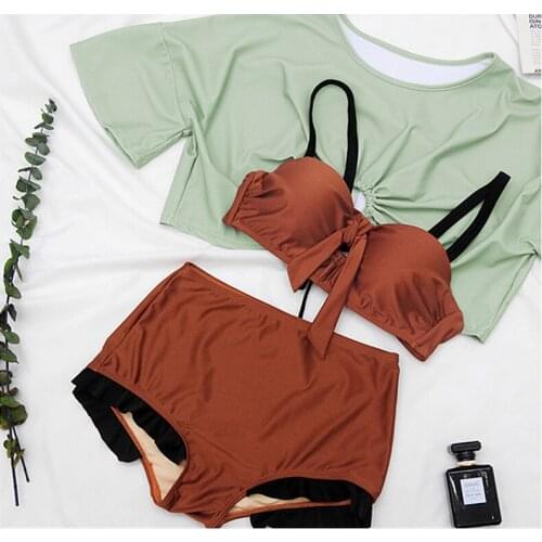 2021 Women Push Up Bathing Suit Three Piece Bikini Set Ladies Swimwear Summer Sexy Biquinis Underwire Swimsuit Swim Beachwear