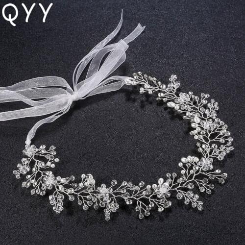 QYY Fashion Handmade Hair Vine Bridal Headpiece for Women Crystal Pearls Wedding Headbands