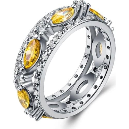 New Arrival Original Vintage Fashion Jewelry 925 Silver Fill Yellow Marquise AAA Cubic Zirconia Party Wedding Ring for Women