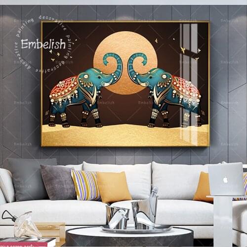 1 Pieces Two Elephants And Moon Nordic Landscape Animals Wall Posters Modern Home Decorative Pictures For Living Room Paintings