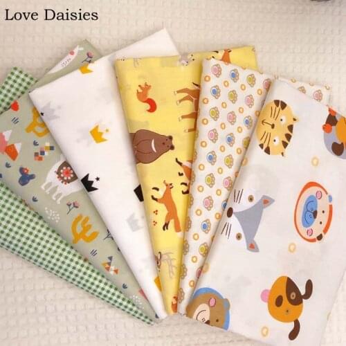100% Cotton Cartoon OFF WHITE YELLOW GRAY Dog Cat Footprint Forest Desert Animals Cactus Twill Fabric for Sheet Apparel Decor
