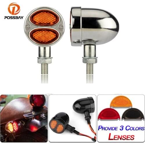 POSSBAY 2Pcs Motorcycle Led Turn Signal Lights Red Brake Indicator Light 10mm Bolt Thread Cafe Racer Universal for Harley Honda