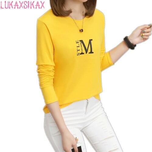 2019 Spring Women Long Sleeve T-shirt Korean Fashion Letter Printed Cotton T-shirt Kawaii Student T-shirt Casual Women Tops