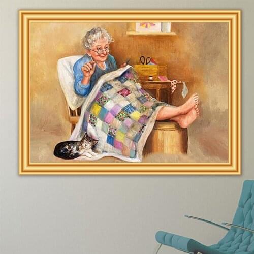 5D Diamond Painting Old Woman Cross Stitch Kit Full Diamond Embroidery Mosaic Cartoon Couple Picture of Rhinestones Decor Gift