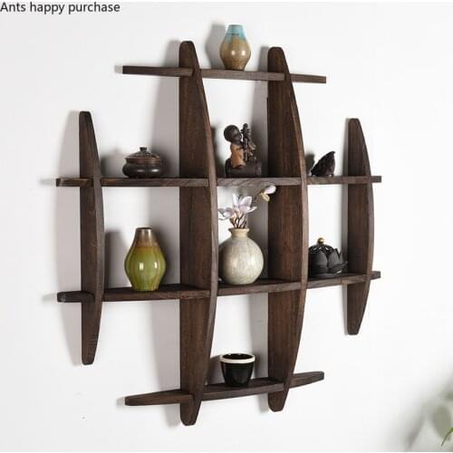 90*90cm/70*70cm Antique Crafts Display Holder Shelves Chinese Style Wood Carving Display Stand Decoration Home Tea Tea Rack