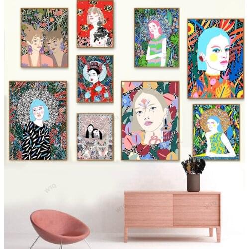 WTQ Abstract Dazzling Girl Lady Boho Wall Art Nordic Posters and Prints Decoration Salon Wall Art Picture Room Decor Home Decor
