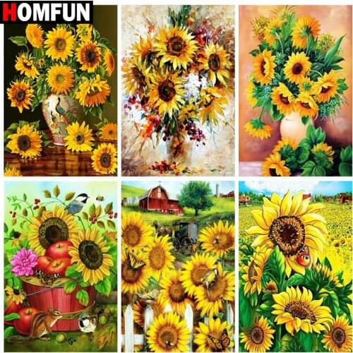 HOMFUN Full Diamond Embroidery Diy 5D Diamond Painting Cross Stitch "Sunflower flower landscape" Full Drill Home Room Decor