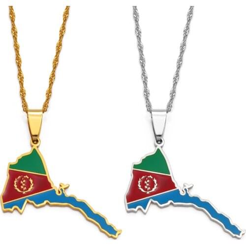 Anniyo Eritrea Map Flag Pendant Thin Necklaces for Women Girls Gold Color Jewelry African Map of Eritrean #136821