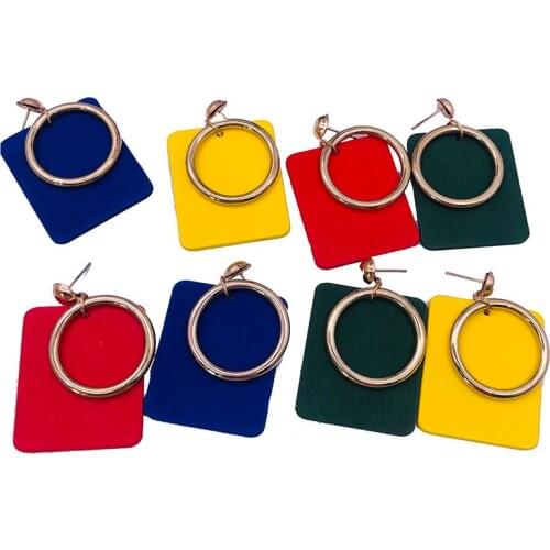 Free Shipping!Newest Square African Studs Wooden Earrings can mixed colors