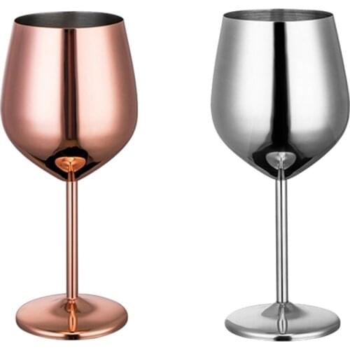 304 Stainless Steel Wine Glass Goblets Champagne Goblet Cocktail Glasses Whiskey Cup,Silver Rose Gold,2 Pack