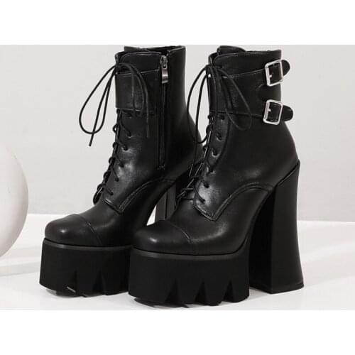 Platform Ankle boots for women Autumn Winter warm Thick High Heel Boots Black Female Party Shoes Plus Size 43 snow boots 2035-1