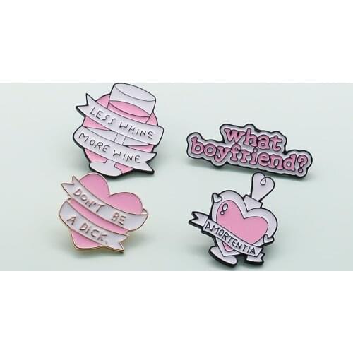 Brooch - the Enamel Badge of "less when more wine", "what boyfriend" amortenia Enamel Badge