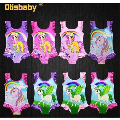 Boutique Girls Unicorn Swimsuit Kids Swimwear Unicorn Headband Bikini Set Baby Girl Rainbow Bathing Suit Horse Clothes for Party