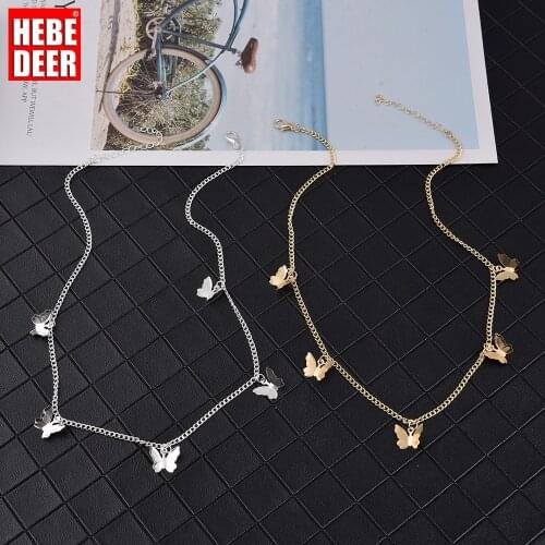 HebeDeer Butterfly Pendant Necklace Women Gold Color Chain Statement Collares Bohemian Beach Jewelry Lady Gift Collier Cheap