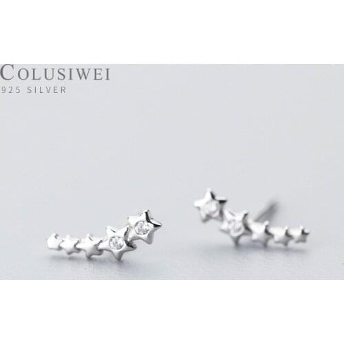 Colusiwei Authentic 100% 925 Sterling Silver Clear cz Tiny Small Stars Stud Earrings for Women Kids Fashion Fine Silver Jewelry