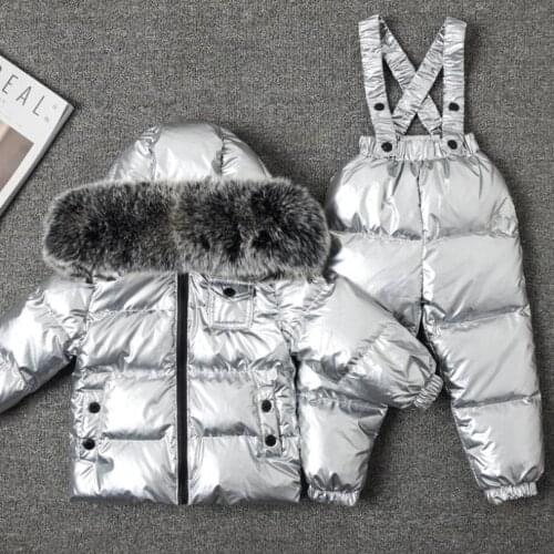 Russian winter down coats thicker warm suit wear children boys girls duck down jackets+overalls 2 PCS kids down jackets Y2433