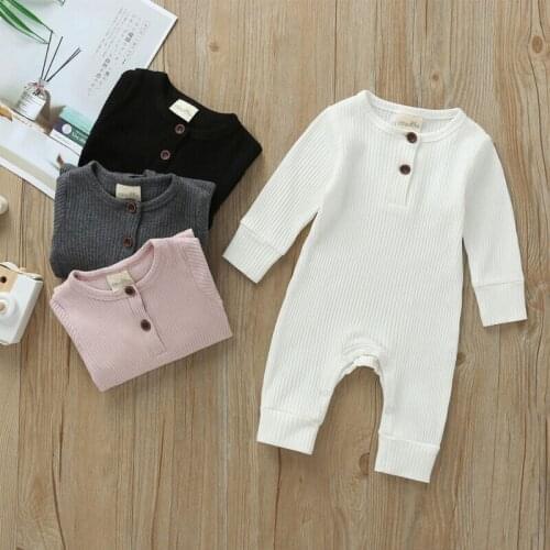 Newborn Infant Baby Boy Girl Knitted Long Sleeve Romper Bodysuit Jumpsuit Autumn Spring Clothes Outfit Solid Color 0-18M