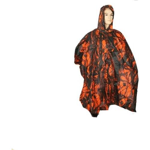 Poncho raincoat military forest orange chest pocket rain