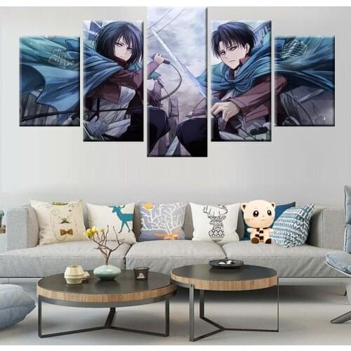 Five high definition print animation posters attacking giant Mikasa Ackerman picture printmaking wall art frame