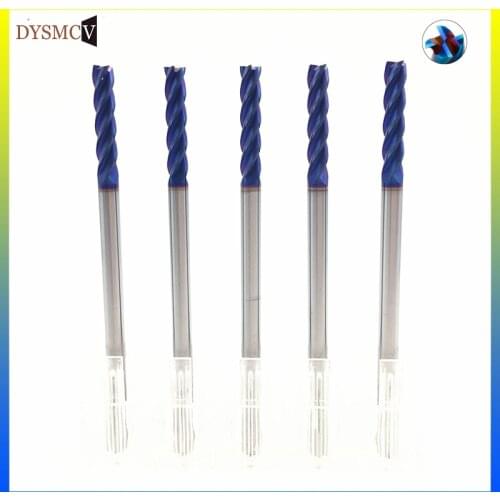 1PC HRC65 4mm End Mill 4 Flute D4*15*75 75mm Long Fattened End Mills Straight Slim Shank nACo-Blue Coated Milling Cutter