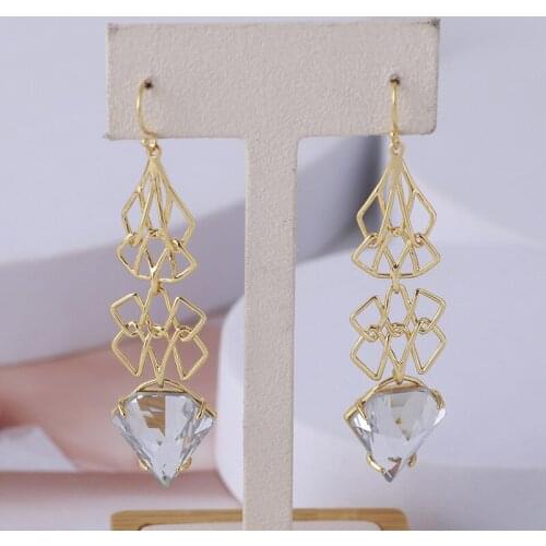 Geometric interlaced lines inlaid single large diamond long earrings