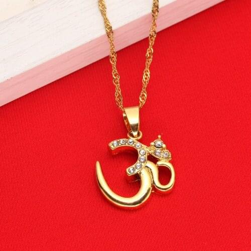 Hindoo Jewelry India Hindu Buddhist AUM OM Pendant Necklace Hinduism India Women Girl Pendant Chain