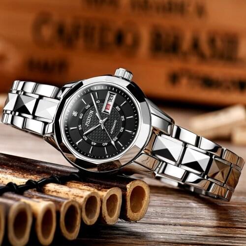 JSDUN New Brand Ladies Mechanical Watch Luxury Tungsten Steel Waterproof High Quality Fashion Simple Ladies Sapphire Watch 8014