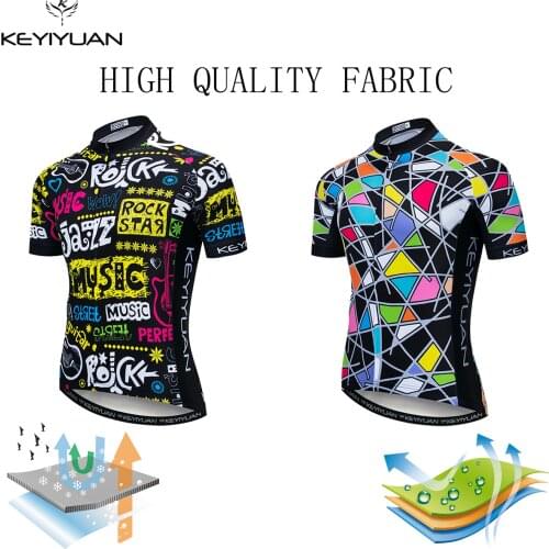 KEYIYUAN 2021 Mountain Bike Jersey Cycling Shirt Clothing Conjunto Ciclismo Masculino Tenue Velo Homme Colored Squares