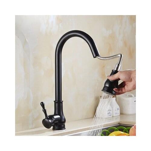 Kitchen black faucet brass brushed nickel high arch kitchen sink faucet pull out rotating spray faucet