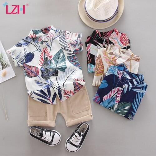 LZH 2021 Autumn Baby Boy Clothes Set Printed Short Sleeve Shirt Suits Clothes For Newborns Outfit 0-4 Years New Childrens Suits