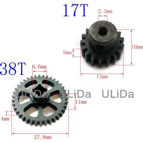 Metal Differential Main Gear 38T , Motor Pinion Gear 17T For 1/18 WLtoys A949 A959 A969 A979 K929 Truck Off Road Car