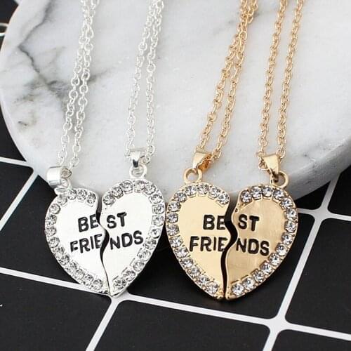 Fashion Heart Pendant Alloy Necklace two-piece Crystal Necklace Best Friends Necklace 2021 Hot Sale