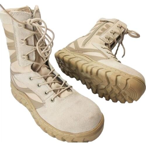 Mens Military Sand Leather Rubber Sole Breathable Anti Puncture Tactical Boots Outdoor Training Combat Sport Hunting War Shoes