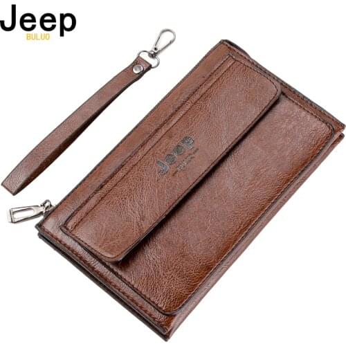 JEEP BULUO PU Leather Mens Wallet Long Purse Zipper Brand Coin Pocket Passport Cover For Mens Credit Card Holder