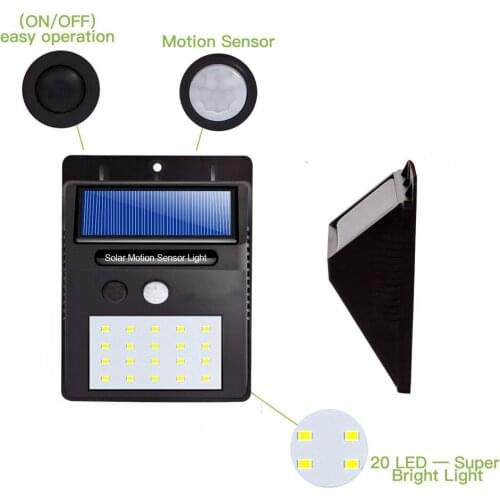 LED Solar Power PIR Motion Sensor Wall Light 20 LED Outdoor Waterproof Energy Saving Street Yard Path Home Garden Security Lamp
