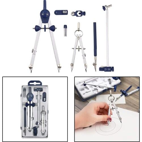Stainless Steel Multifunctional Drafting Drawing Compass Math Geometry 7pcs/set Circles Tool Durable Stationery Supplies