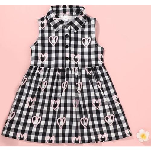 2021 New Girl Clothing Summer Sleeveless Plaid Heart-Shaped Print Dress Childrens Clothing Dress For Girls