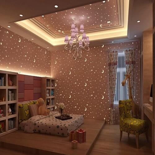 Wallpapers Youman Kids Room Luminous Wallpaper Roll Stars The Moon Boys And Girls Childrens Room Bedroom Ceiling Fluorescent