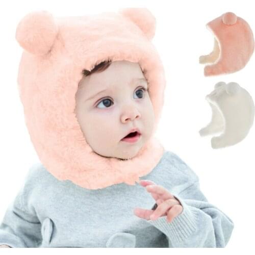 Autumn Fall Winter Warm Hat Cute Baby Plush Beanie Cap Ear Protection Cute Small Bear Solid Color Hat For Girls Boys