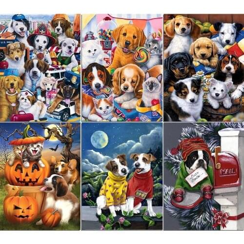 PDMDOG 5D Diamond Embroidered Dog Cartoon Animal Diamond Painting Set Cross Stitch Mosaic Home Decor Halloween Gift Christmas