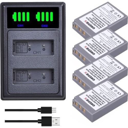 PS-BLS5 BLS50 BLS5 Battery with BLS-5 Battery Charger for Olympus PEN BLS-50 E-PL2 E-PL5 E-PL6 E-PL7 E-PM2 OM-D E-M10 II Stylus1