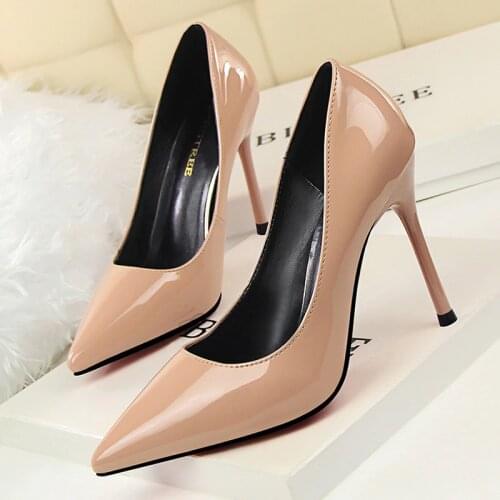 Women Pumps Classics OL High Heels For Women Shoes Patent Leather Concise Chaussures Femme Fashion Ladies Stiletto 9196-1