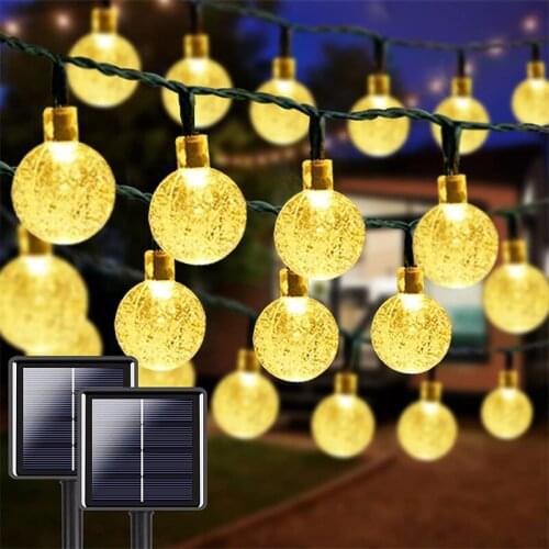 Solar String Lights Outdoor 8 Modes Waterproof Crystal Ball Solar Powered Fairy String Light Globe Lamp For Garden Patio Party