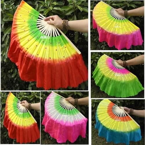 Fashion cheap Polyester belly dance Fans Veils nice Gradient color with sequins Stage Show Bamboo Ribs hand-dyed Fans 5 colors