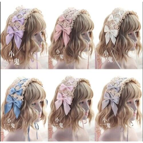 Vintage Japanese Lolita Girl Headband Lace Bowknot Headwear Cosplay Princess Hair band Hairpin Hair Accessories B475