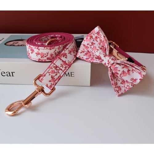 Custom metal buckles engraved dog collar 1.5M pet leash bow tie Chihuahua rose gold adjustable pet collar supplies factory price